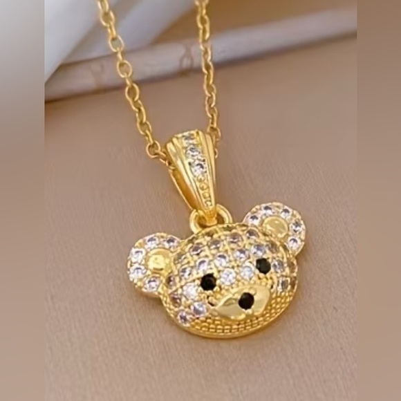 Bear Pendant Necklace Gold Stainless Steel - Picture 2 of 2
